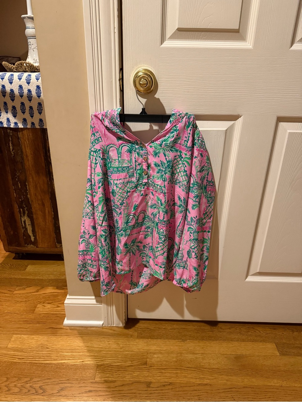 Lilly Pulitzer Pink blouse with Green Tropical Print